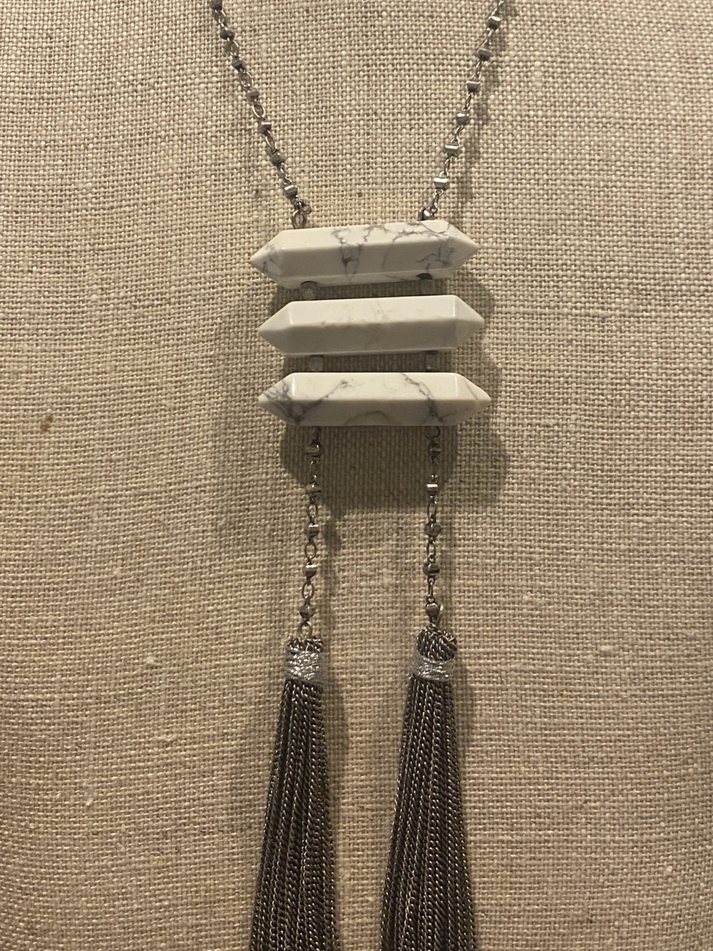 White Howlite Pendant Tassel Necklace - Women Jewelry
